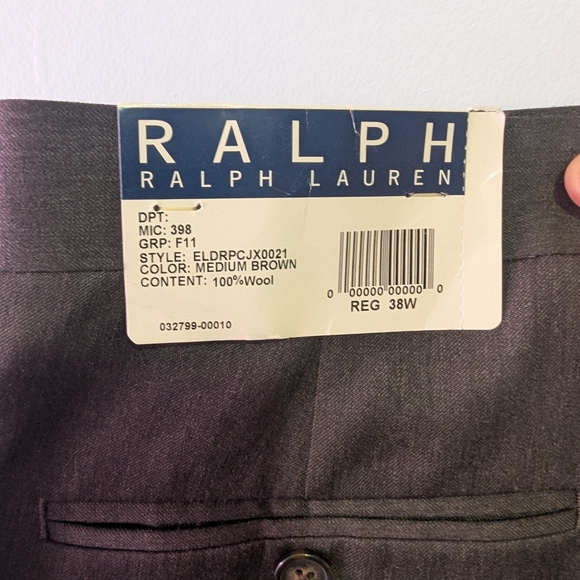 NWT Ralph Lauren Medium Brown Wool Pants, Size 38W - Picture 1 of 6